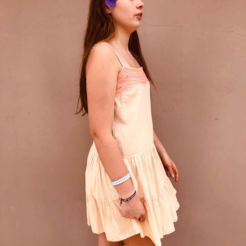 Boho Beige Sundress with Embroidered Details